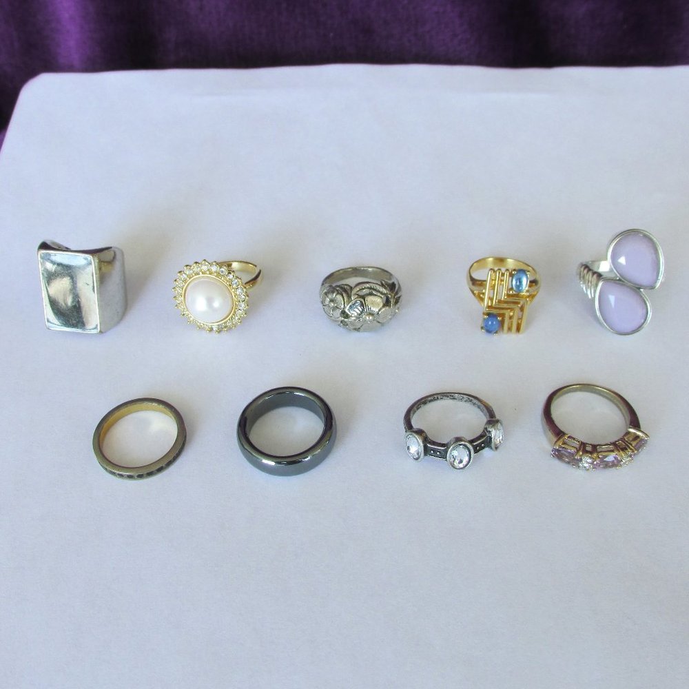 Collection Lot Bundle 9 Costume Jewelry Rings Size Small 4-5.75